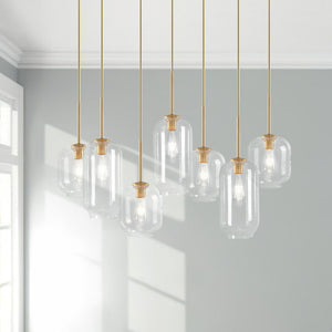 Chandelierias - Open Box - Modern 7 - Light Cluster Hand - blown Clear Glass Pendant - Chandelier - Brass - 