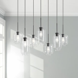 Chandelierias - Open Box - Modern 7 - Light Cluster Hand - blown Clear Glass Pendant - Chandelier - Brass - 