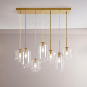 Chandelierias - Open Box - Modern 7 - Light Cluster Hand - blown Clear Glass Pendant - Chandelier - Brass - 