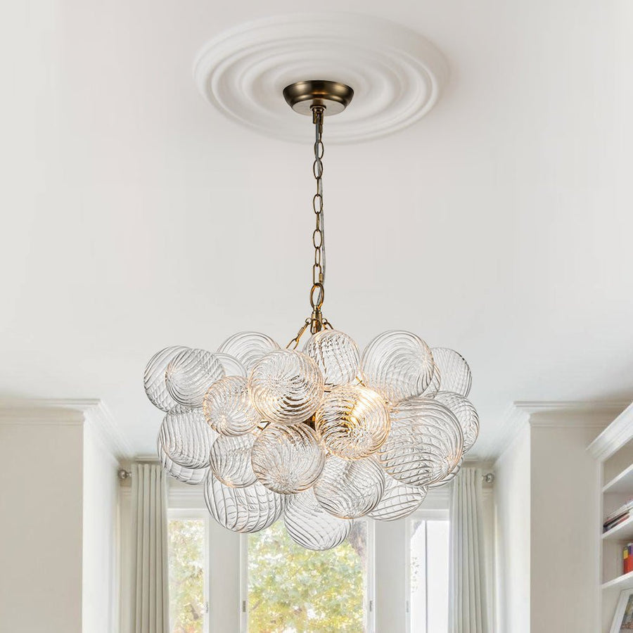 Chandelierias-Open Box - Modern Decorative Swirled Glass Cluster Bubble Chandelier-Chandelier-3 Bulbs-Brass