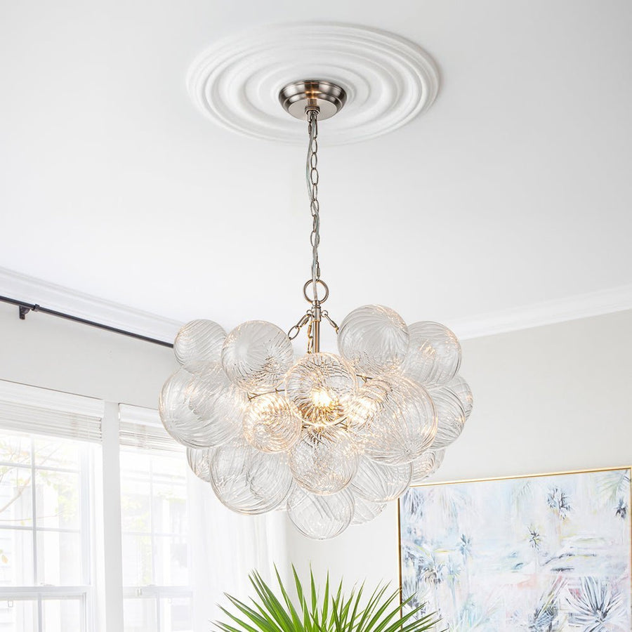 Chandelierias-Open Box - Modern Decorative Swirled Glass Cluster Bubble Chandelier-Chandelier-3 Bulbs-Nickel