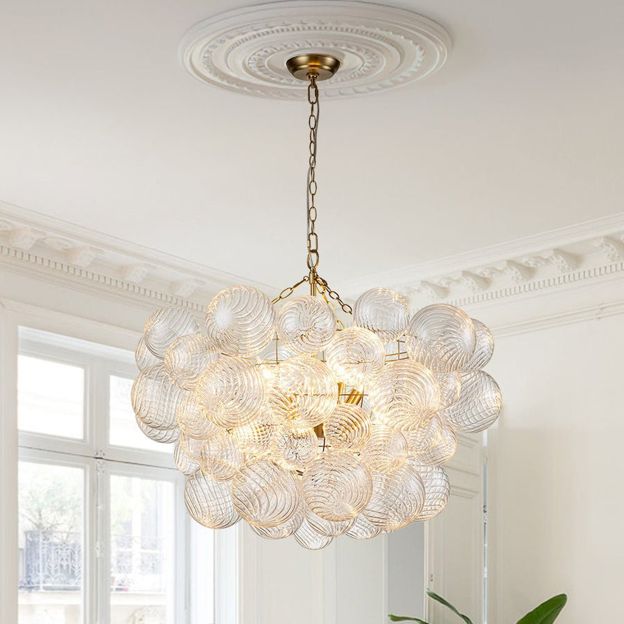 Chandelierias-Open Box - Modern Decorative Swirled Glass Cluster Bubble Chandelier-Chandelier-8 Bulbs-Brass