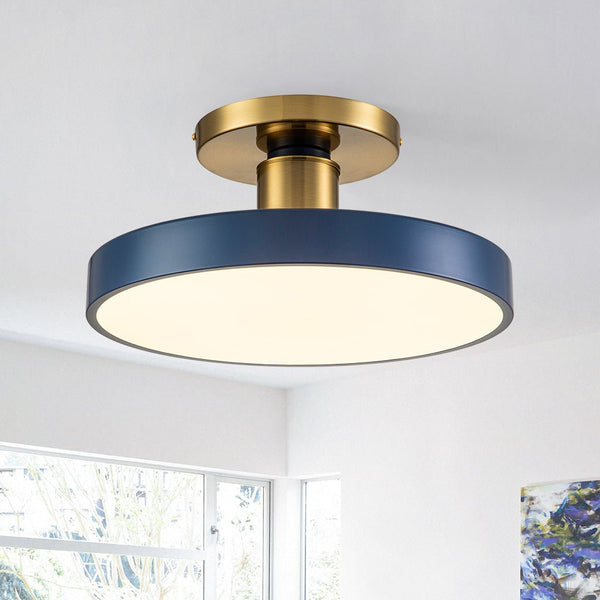 Chandelierias - Open Box - Modern Minimalist LED Drum Semi Flush Mount - Semi Flush - Navy Blue - 