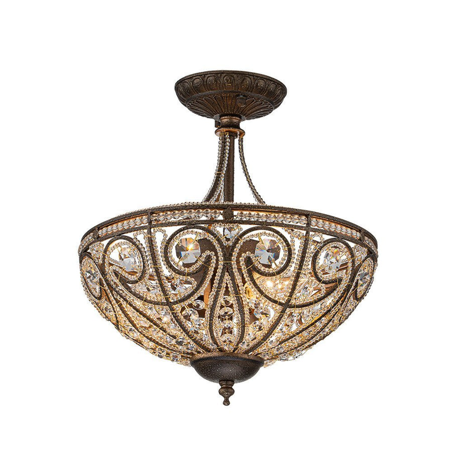 Chandelierias-Open Box - Vintage Luxe 3-Light Bronze Crystal Semi-Flush Mount--Bronze-