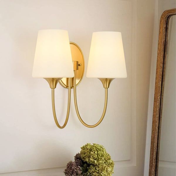 Chandelierias - Ornate French 2 - Light Conical Matte Glass Wall Sconce - Wall Light - Brass - 1 - Pack
