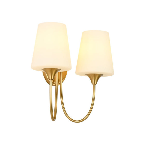 Chandelierias - Ornate French 2 - Light Conical Matte Glass Wall Sconce - Wall Light - Brass - 2 - Pack