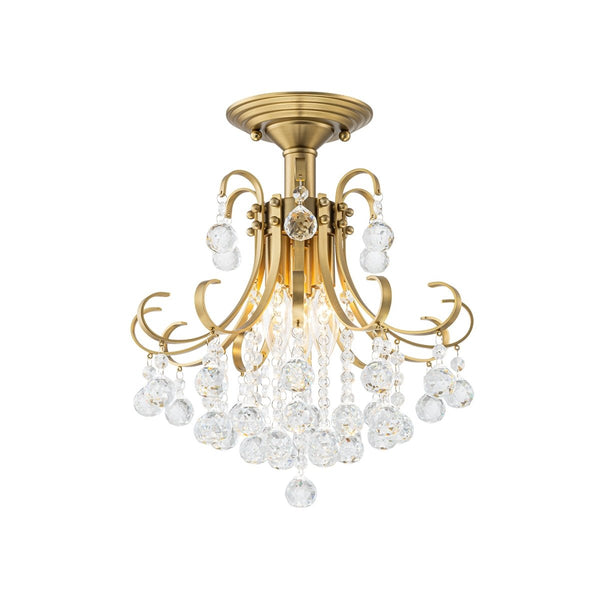 Chandelierias-Ornate French 3-Light Sparkle Crystal Semi-flush Mount-Semi Flush-Brass-
