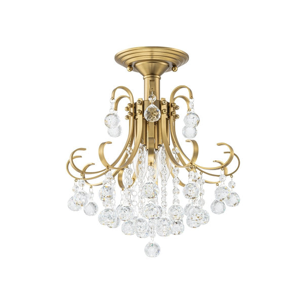Chandelierias-Ornate French 3-Light Sparkle Crystal Semi-flush Mount-Semi Flush-Brass-