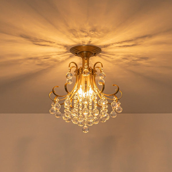 Chandelierias-Ornate French 3-Light Sparkle Crystal Semi-flush Mount-Semi Flush-Brass-