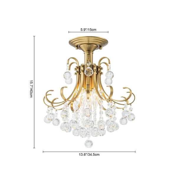 Chandelierias-Ornate French 3-Light Sparkle Crystal Semi-flush Mount-Semi Flush-Brass-