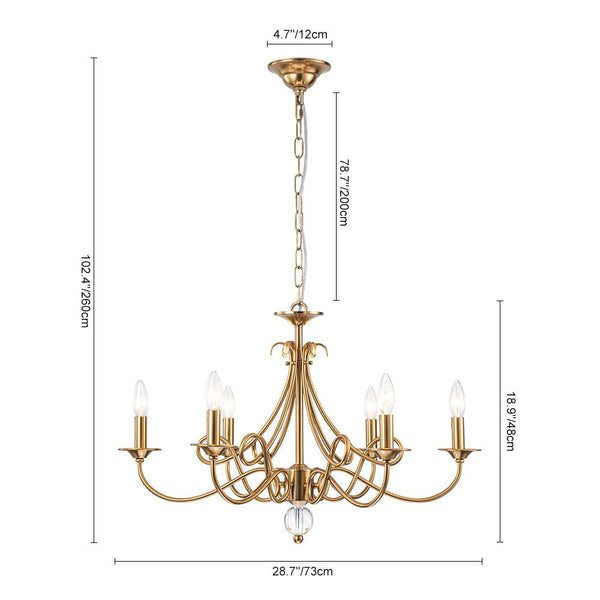 Chandelierias - Ornate French 6 - Light Candle - Style Metal Chandelier - Chandelier - Brass - 