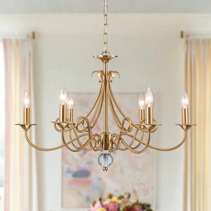 Chandelierias - Ornate French 6 - Light Candle - Style Metal Chandelier - Chandelier - Brass - 