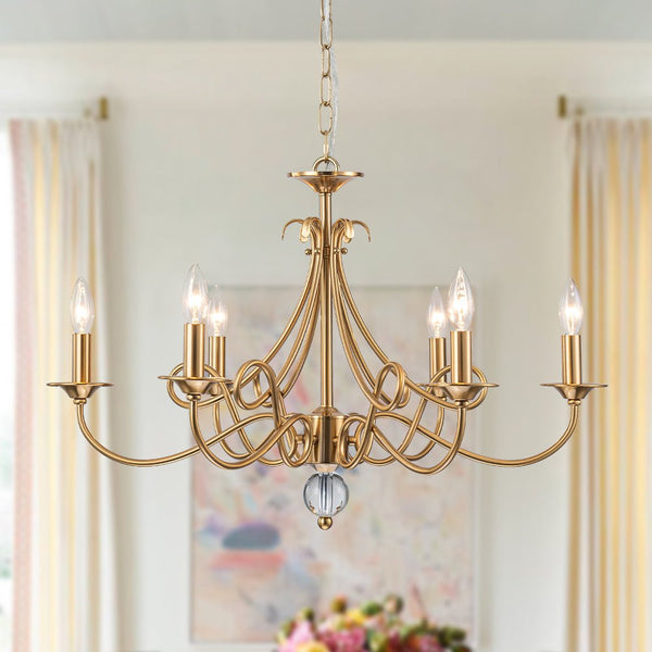 Chandelierias - Ornate French 6 - Light Candle - Style Metal Chandelier - Chandelier - Brass - 