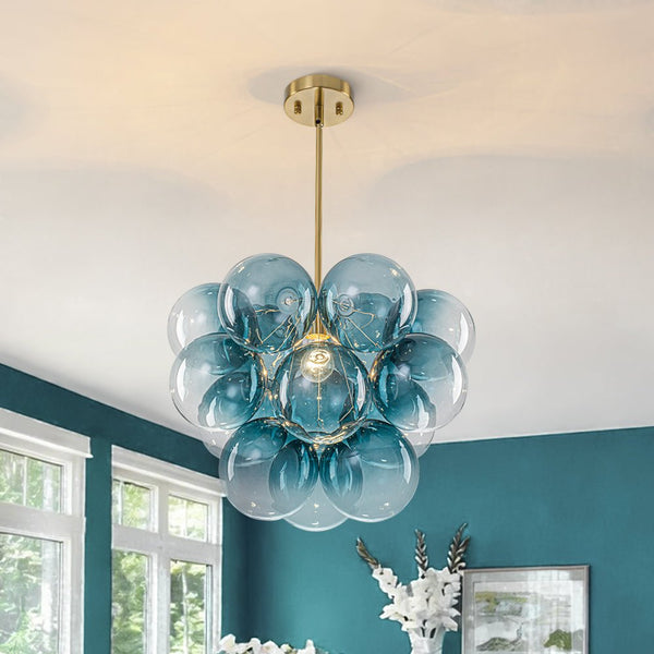 Chandelierias - Ornate Glam 1 - Light Cluster Gradient Glass Bubble Chandelier - Chandeliers - Blue Tone - 