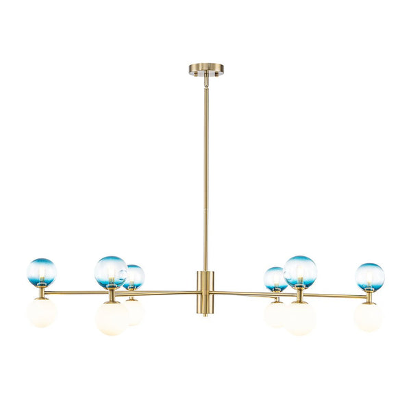 Chandelierias - Ornate Glam 12 - Light Blue Mixed Frosted Glass Sphere Chandelier - Chandeliers - Brass - 