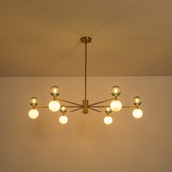 Chandelierias - Ornate Glam 12 - Light Blue Mixed Frosted Glass Sphere Chandelier - Chandeliers - Brass - 