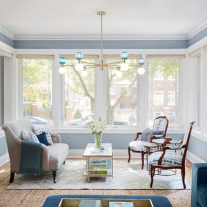 Chandelierias - Ornate Glam 12 - Light Blue Mixed Frosted Glass Sphere Chandelier - Chandeliers - Brass - 