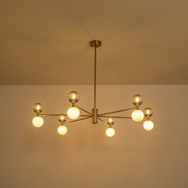 Chandelierias - Ornate Glam 12 - Light Blue Mixed Frosted Glass Sphere Chandelier - Chandeliers - Brass - 