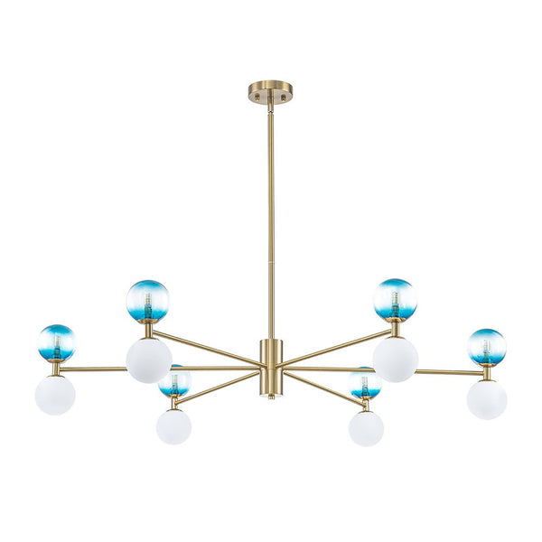 Chandelierias - Ornate Glam 12 - Light Blue Mixed Frosted Glass Sphere Chandelier - Chandeliers - Brass - 