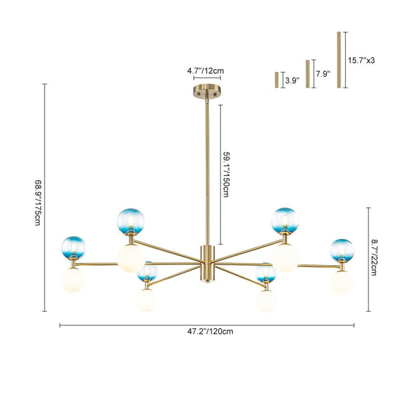 Chandelierias - Ornate Glam 12 - Light Blue Mixed Frosted Glass Sphere Chandelier - Chandeliers - Brass - 