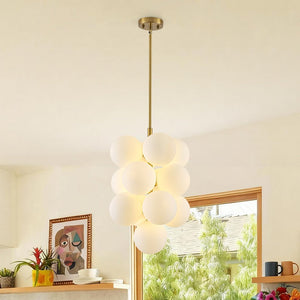 Chandelierias - Ornate Glam 13 - Light Frosted Glass White Grape Chandelier - Chandeliers - Brass - 