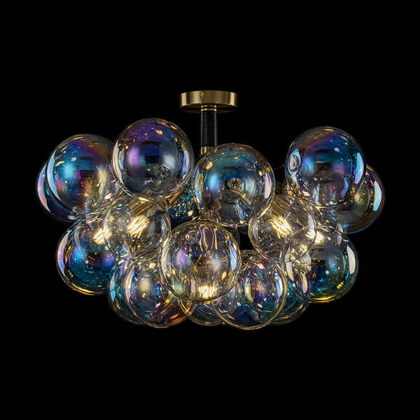 Chandelierias - Ornate Glam 6 - Light Rainbow Glass Semi - flush Mount Bubble Chandelier - Flush Mount - Black - 