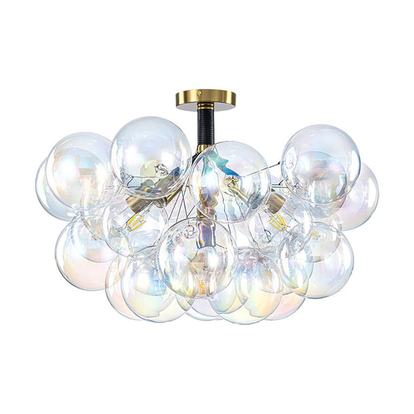 Chandelierias - Ornate Glam 6 - Light Rainbow Glass Semi - flush Mount Bubble Chandelier - Flush Mount - Black - 