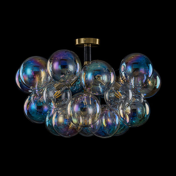 Chandelierias - Ornate Glam 6 - Light Rainbow Glass Semi - flush Mount Bubble Chandelier - Flush Mount - Black - 