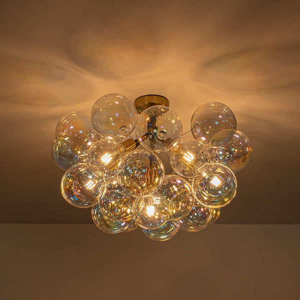 Chandelierias - Ornate Glam 6 - Light Rainbow Glass Semi - flush Mount Bubble Chandelier - Flush Mount - Black - 