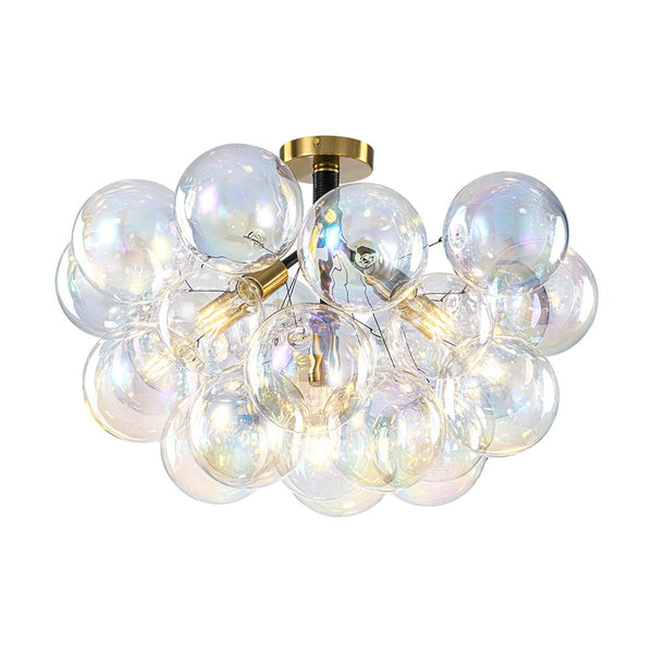 Chandelierias - Ornate Glam 6 - Light Rainbow Glass Semi - flush Mount Bubble Chandelier - Flush Mount - Black - 