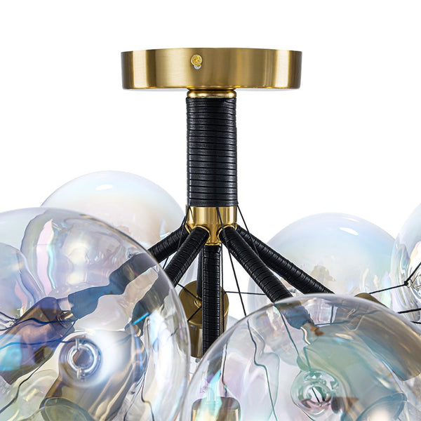 Chandelierias - Ornate Glam 6 - Light Rainbow Glass Semi - flush Mount Bubble Chandelier - Flush Mount - Black - 