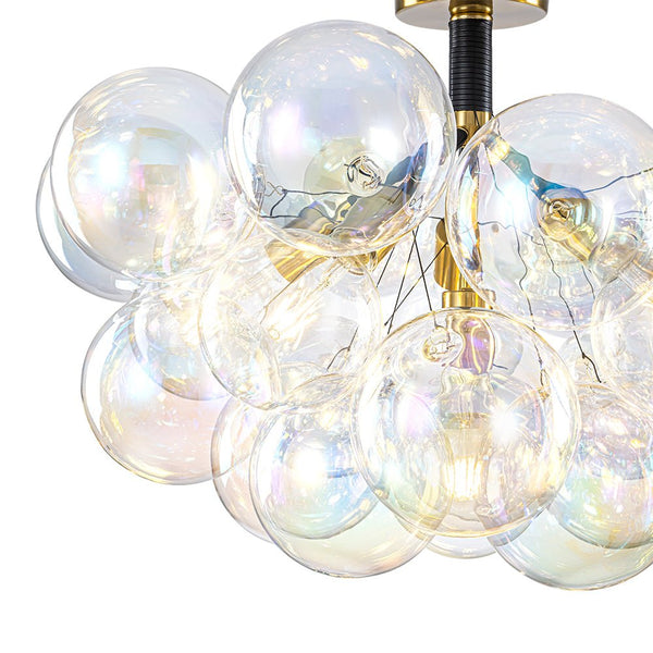 Chandelierias - Ornate Glam 6 - Light Rainbow Glass Semi - flush Mount Bubble Chandelier - Flush Mount - Black - 