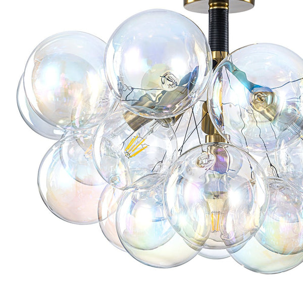 Chandelierias - Ornate Glam 6 - Light Rainbow Glass Semi - flush Mount Bubble Chandelier - Flush Mount - Black - 