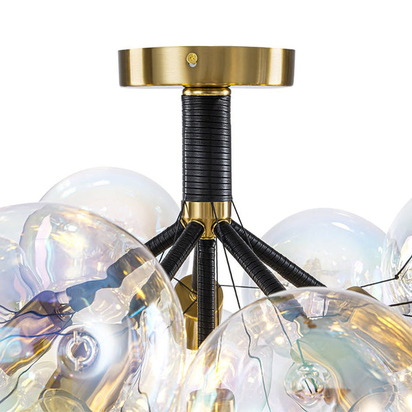Chandelierias - Ornate Glam 6 - Light Rainbow Glass Semi - flush Mount Bubble Chandelier - Flush Mount - Black - 