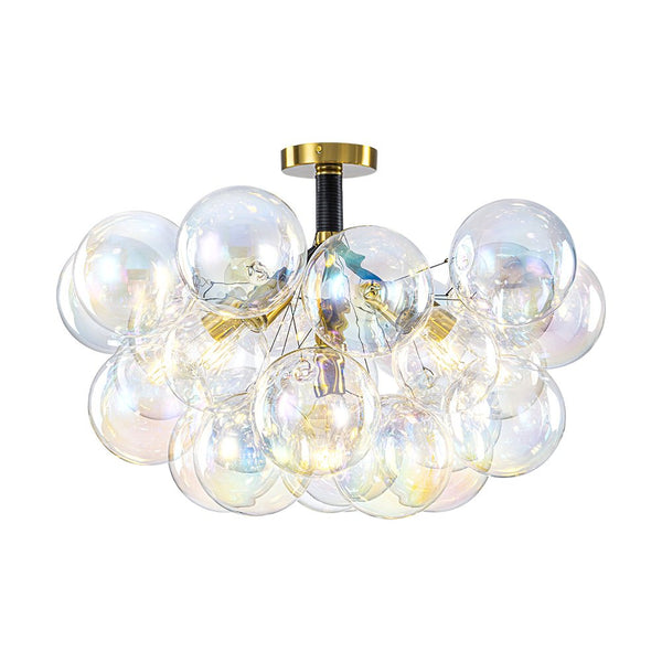 Chandelierias - Ornate Glam 6 - Light Rainbow Glass Semi - flush Mount Bubble Chandelier - Flush Mount - Black - 
