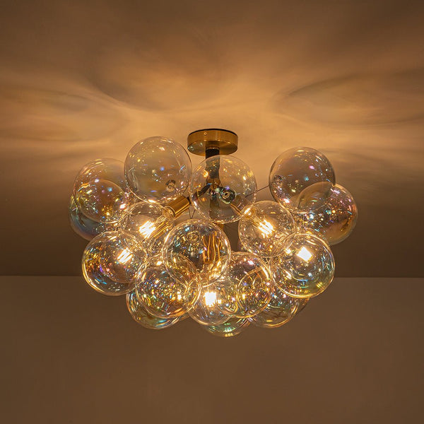 Chandelierias - Ornate Glam 6 - Light Rainbow Glass Semi - flush Mount Bubble Chandelier - Flush Mount - Black - 