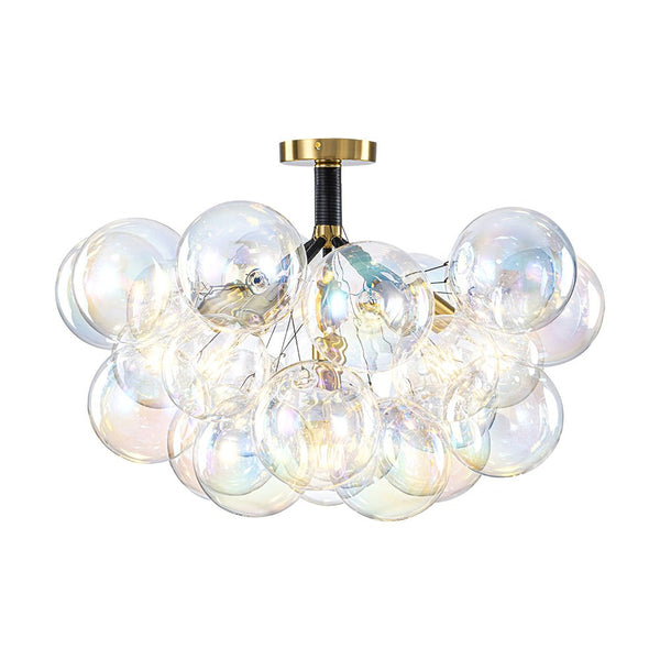 Chandelierias - Ornate Glam 6 - Light Rainbow Glass Semi - flush Mount Bubble Chandelier - Flush Mount - Black - 