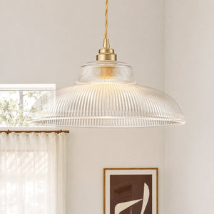 Chandelierias-Retro 1-Light Dome Ribbed Glass Saucer Pendant-Pendants-Clear-