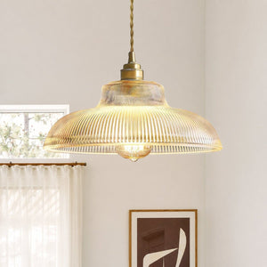 Chandelierias-Retro 1-Light Dome Ribbed Glass Saucer Pendant-Pendants-Clear-