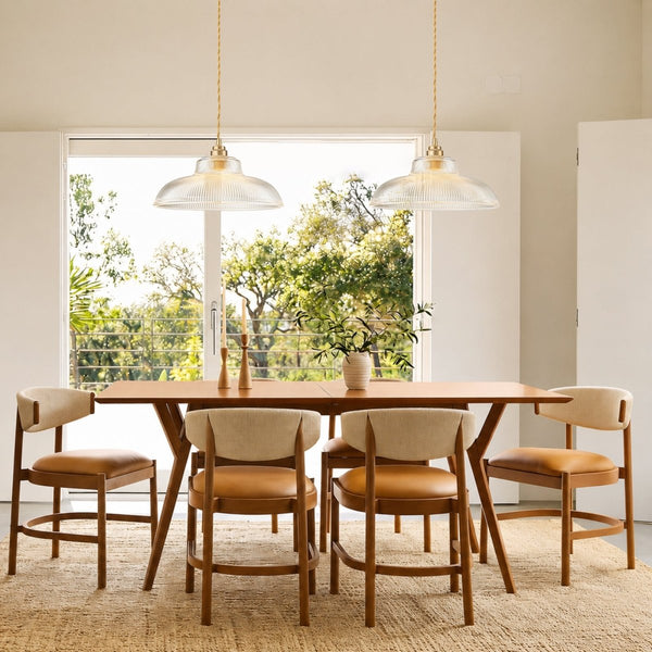 Chandelierias-Retro 1-Light Dome Ribbed Glass Saucer Pendant-Pendants-Clear-