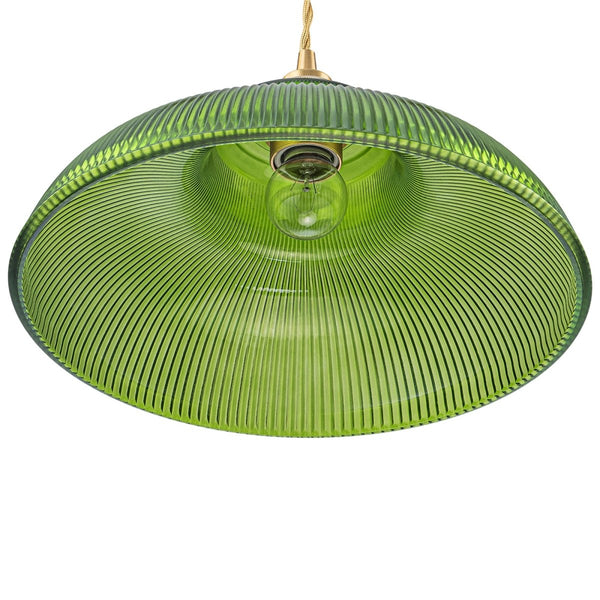 Chandelierias-Retro 1-Light Dome Ribbed Glass Saucer Pendant-Pendants-Dark Green-