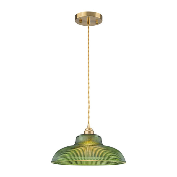 Chandelierias-Retro 1-Light Dome Ribbed Glass Saucer Pendant-Pendants-Dark Green-