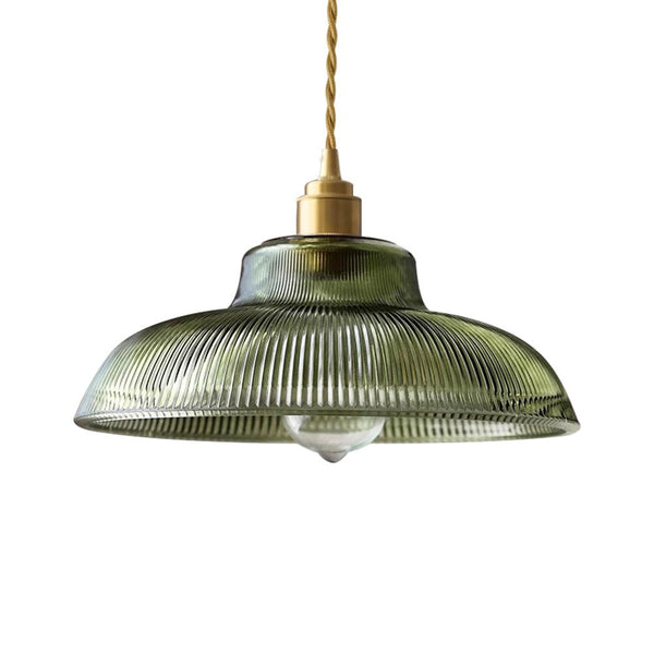 Chandelierias-Retro 1-Light Dome Ribbed Glass Saucer Pendant-Pendants-Dark Green-