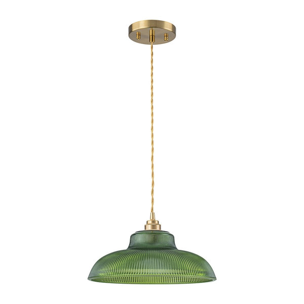 Chandelierias-Retro 1-Light Dome Ribbed Glass Saucer Pendant-Pendants-Dark Green-