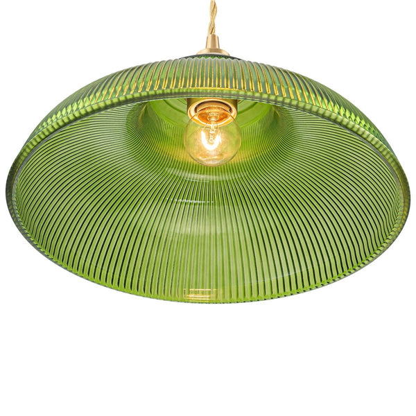 Chandelierias-Retro 1-Light Dome Ribbed Glass Saucer Pendant-Pendants-Dark Green-
