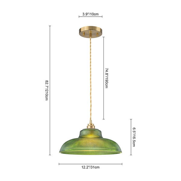 Chandelierias-Retro 1-Light Dome Ribbed Glass Saucer Pendant-Pendants-Dark Green-