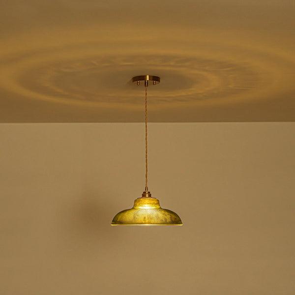 Chandelierias-Retro 1-Light Dome Ribbed Glass Saucer Pendant-Pendants-Dark Green-