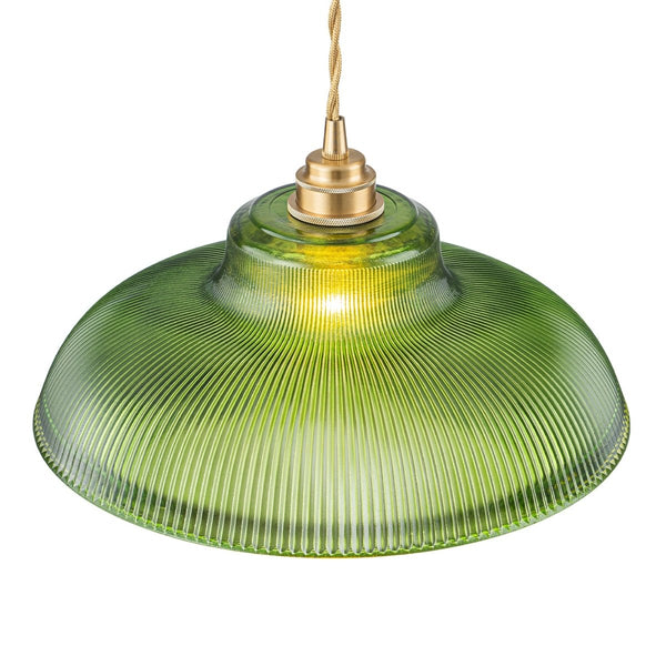 Chandelierias-Retro 1-Light Dome Ribbed Glass Saucer Pendant-Pendants-Dark Green-