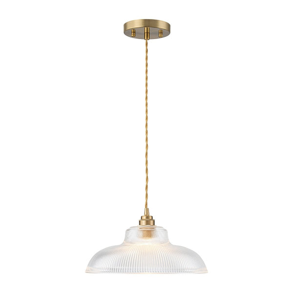 Chandelierias-Retro 1-Light Dome Ribbed Glass Saucer Pendant-Pendants-Dark Green-