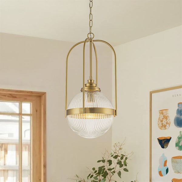 Chandelierias - Ribbed Glass 1 - Light Brass Frame Single Pendant - Pendants - Brass - 